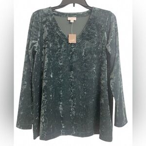 J. Jill Women's Deep Green Velvet Long Sleeve Top